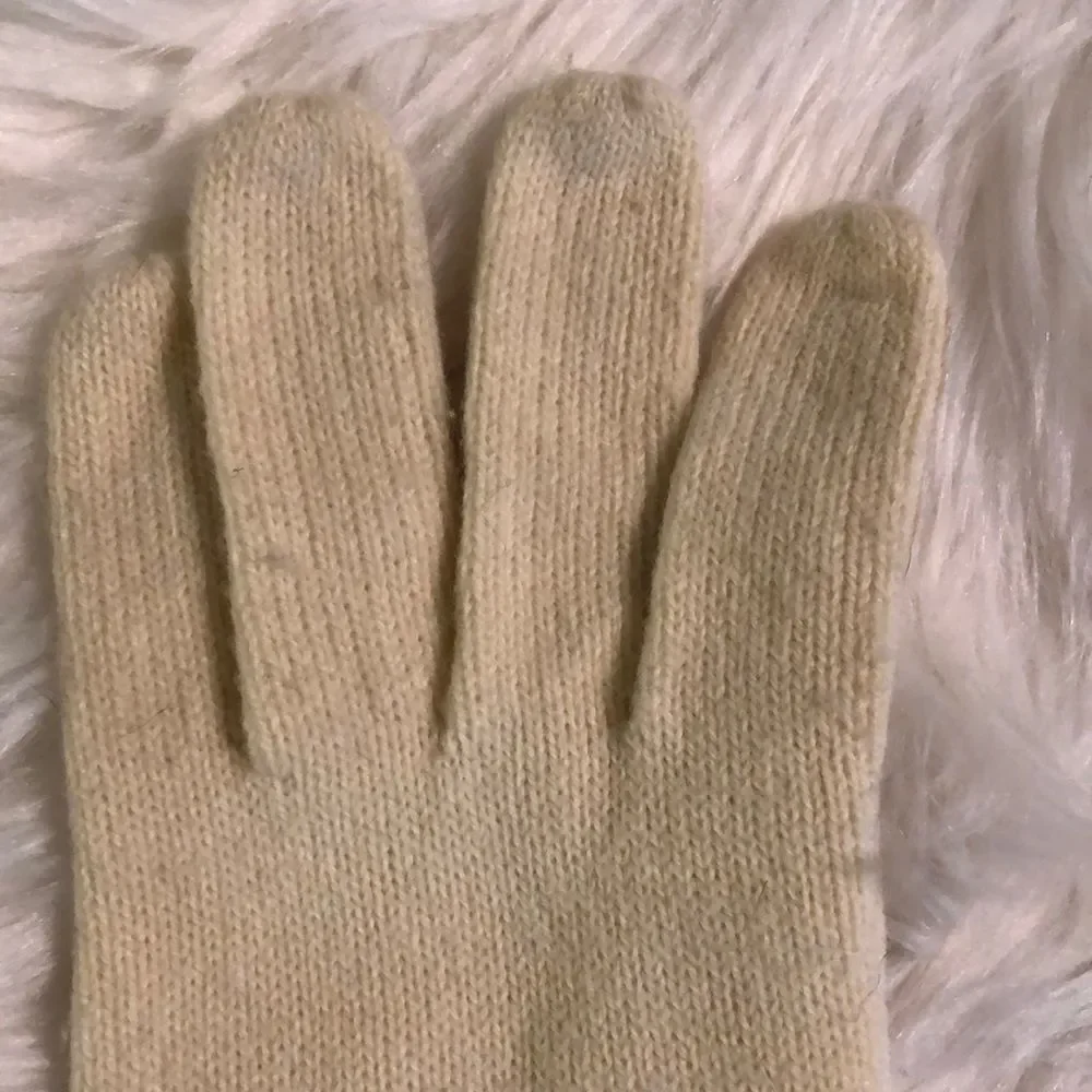 Ladies Vintage Knit Gloves Faux Leather Palms